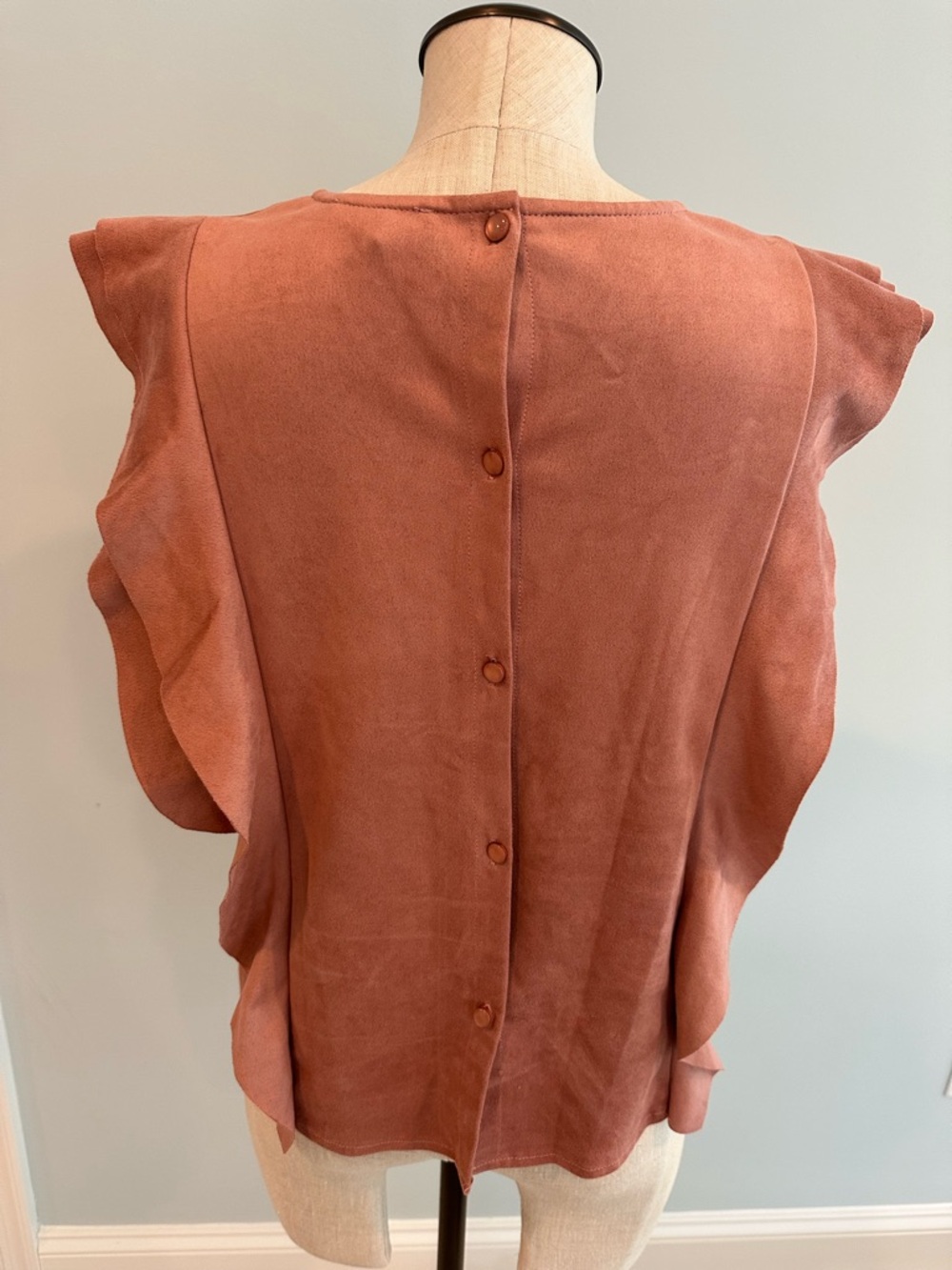 Freeway Dusty Rose Suede-Look Ruffle Tank Size Small - Picture 3 of 6